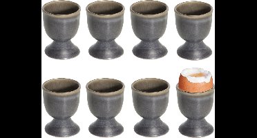8x stuks eierdopjes van aardewerk grijs bruin 5 cm - Houders voor gekookte eieren - Ontbijt en lunch Pasen tafeldecoratie