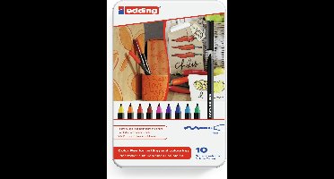 edding 1300/10S - 10 stuks in verschillende kleuren - ronde punt 2 mm - metal box - inkt op waterbasis - voor schrijven, schetsen en lay-outs op lichtgekleurd papier
