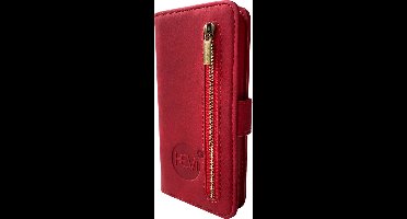HEM Silky Red Bookcase Geschikt Voor Apple iPhone 14 / 15 – Rood Hoesje Met Rits – Luxe Wallet Case Met Pasjeshouder – Beschermend Telefoonhoesje