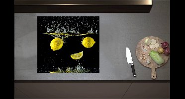 Inductieplaat Beschermer - Citroenen in Water - 60x55 cm - 2 mm Dik - Inductie Beschermer - Bescherming Inductiekookplaat - Kookplaat Beschermer van Zwart Vinyl