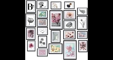 Fotolijst Set van 24 Fotolijsten - Fotocollagelijsten voor Fotowand - Fotolijstje van Kunststof Zwart