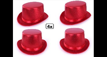 4x Hoge hoed metallic rood