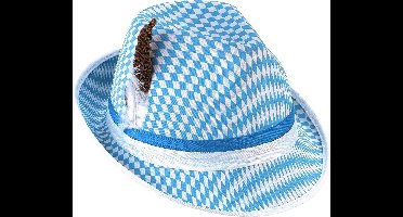 Vegaoo - Blauw-wit Beierse hoed voor volwassenen - Blauw - One Size