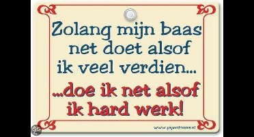 Paper dreams Metalen Slogan Bord - Grappige spreuk voor je baas - 21x15 cm