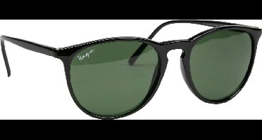 Haga Eyewear Zonnebril Alcudia - Zwart Glanzend - Donkergroene Glazen - 100% UV-A en UV-B Bescherming - Inclusief Microvezel Pouch