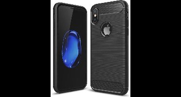 Geborsteld Siliconen Hoesje geschikt voor Apple iPhone Xs / X - Zwart TPU Hoesje van iCall