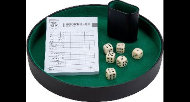 Dobbelset Compleet - Pokerpiste 26 cm - Pokerbeker - 6 Dobbelstenen 16 mm - Scoreblok - Poker & Dobbel Accessoire - Engelhart