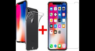 Transparant Siliconen Hoesje geschikt voor Apple iPhone Xs / X + Screenprotector Tempered Glass - 360 Graden Bescherming van iCall