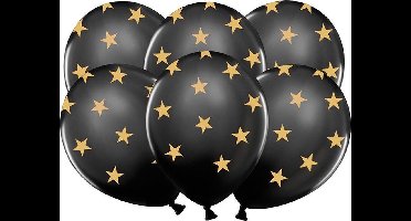 Partydeco - Ballonnen Zwart Met Gouden Ster (6 stuks)