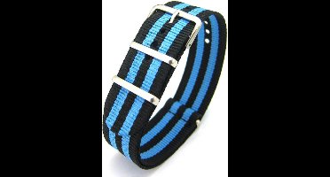 Premium Black Blue - Nato strap 20mm - Stripe - Horlogeband Zwart Blauw