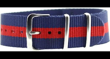 Premium Navy Blue Red - Nato strap 16mm - Stripe - Horlogeband Blauw Rood + luxe pouch