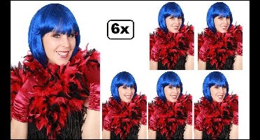 6x Boa zwart/rood 50 gram - Carnaval thema feest festival