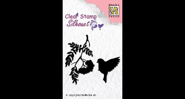 Sil029 Nellie Snellen Clearstamp Silhouette Birdsong-3 - Stempel vogel bij tak met besjes - vogelzang