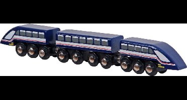 Mentari - Houten treinbaan hogesnelheidstrein 3-delig blauw (universeel) - Houten Trein