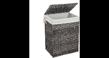 Hoppa! Wasmand Handgeweven | 90 L | Synthetische Rotan Wasmand | Met Deksel en Handvatten | Opvouwbaar | Waszak Afneembaar | Grijs