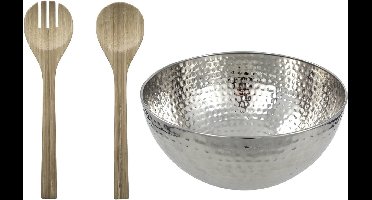 Luminarc Slakom/Serveerschaal en bamboe slacouvert - Glas - D28 cm