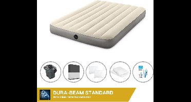 Intex Luchtbed - Twijfelaar - 137 x 191 x 25 cm - Beige - Inclusief Pomp - Hoeslaken - Kussen - Kussenbeschermer en Reparatieset