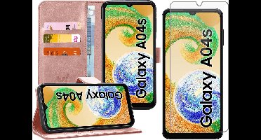 Hoesje geschikt voor Samsung Galaxy A04s / A13 5G - Screen Protector GlassGuard - Book Case Kunstleer Pasjeshouder Roségoud & Screenprotector