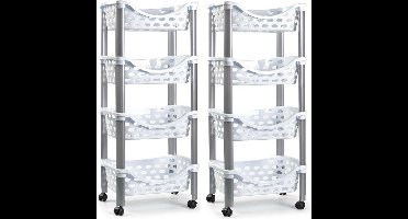 Plasticforte trolley - 2x - keukentrolley op wieltjes - 4-laags - wit - kunststof - 40 x 88 cm - opbergtrolley