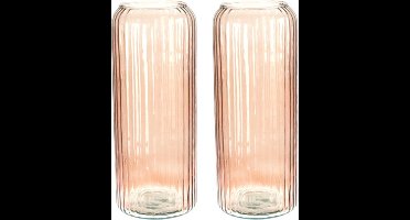 Excellent Houseware glazen vaas / bloemen vazen - 2 st - roze - 15 x 37 cm