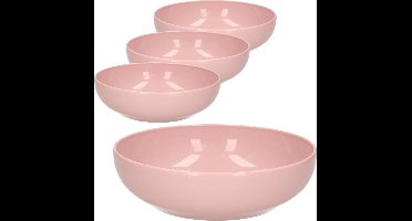 Plasticforte Kommetjes/schaaltjes - 4x - dessert/ontbijt - kunststof - D20 x 6 cm - oudroze