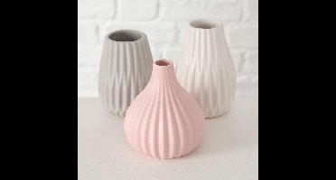 Boltze vaasjes set van 3 keramiek wit/grijs/roze H11-13 cm