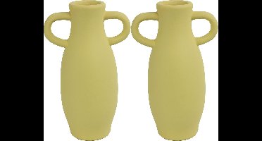 Countryfield Amphora vaas - 2x stuks - geel terracotta - D12 x H20 cm