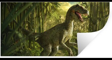Muursticker kinderen - Muurstickers kinderkamer - Dinosaurus - Planten - Groen - Illustratie - Kinderen - Jongens - Decoratie voor kinderkamers - 40x20 cm - Zelfklevend behangpapier - Stickerfolie