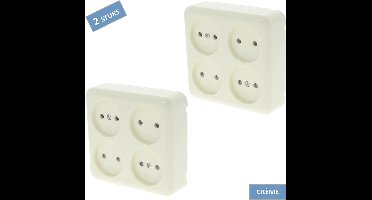Q-Link contactdoos – Opbouw – 4 voudig – Kinderbeveiliging - Crème - 2 stuks