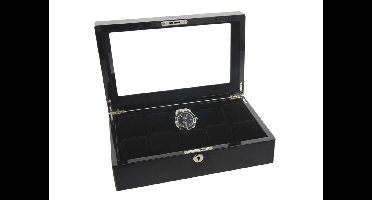 Horloge opbergbox - voor 10 horloges - Fox - Hoogglans Zwart - 33 x 19 x 6 (LxBxH)