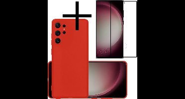 Hoesje - Met Screenprotector - Geschikt voor Samsung Galaxy S23 Ultra - Sterk & Shockproof - Back Cover - Siliconen Case - Telefoon Hoes - Rood