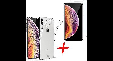 Transparant Hoesje geschikt voor Apple iPhone Xs Max Soft TPU Gel Siliconen Case + Tempered Glass Screenprotector Transparant iCall