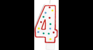 Witte Kaars Cijfer 4 met Stippen - 9,5 cm