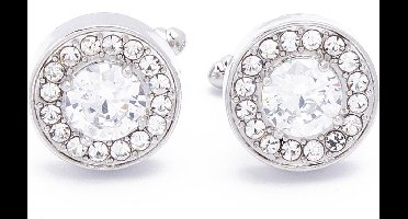 Manchetknopen - Zilver Grote Steen met Steentjes Rondom