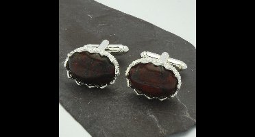 Manchetknopen - Edelsteen Ovaal Rode Jasper Jaspis Kartelrand