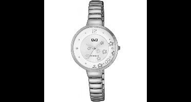 Q&Q F611J211Y - Horloge - Analoog - Vrouwen - Dames - Stalen band - Rond - Staal - Zilverkleurig - Wit - Bloemenprint