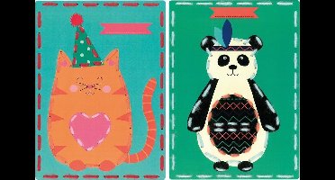 Vervaco - Borduurkaart kit - Poes en panda set van 2 - PN-0157040 - Borduren - Borduurpakket - Borduurpakket kind
