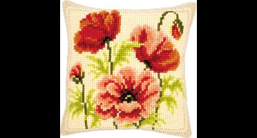 Vervaco - Kruissteekkussen kit - Wilde klaprozen - PN-0144874 - Borduren - Borduurpakket - Borduurpakket volwassenen - Borduurpakket kind