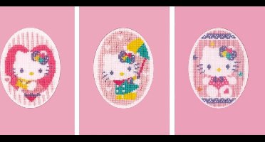 Vervaco - Wenskaart kit - Hello Kitty set van 3 - PN-0174595 - Borduren - Borduurpakket - Borduurpakket volwassenen - Borduurpakket kind