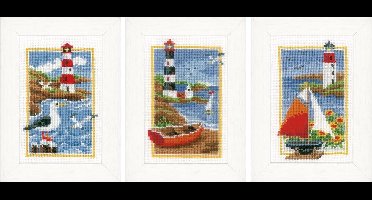 Vervaco - Miniatuur telpakket kit - Vuurtorens set van 3 - PN-0158159 - Borduren - Borduurpakket - Borduurpakket volwassenen - Borduurpakket kind