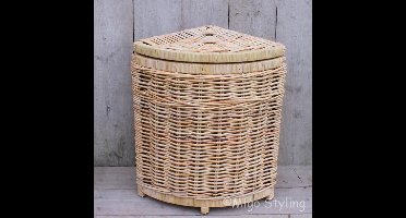 Hoekwasmand - Met deksel - 40x40xH65 - Riet - Rotan - Naturel