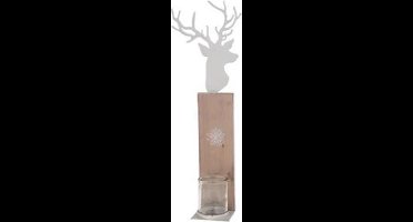 Kaars houder - Kerst Sfeerlichten - Metal Deer Head On Wood Pedestal Candle Holder 23.5x12.5x70cm