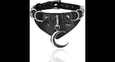 Restyle Moon en D-Ring Choker - Zwart PU nepleer met spikes