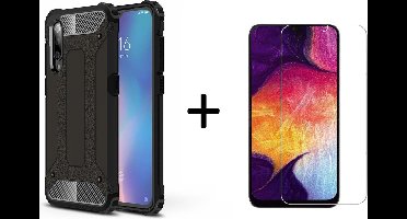 Ntech Hoesje Geschikt Voor Samsung Galaxy A50 Armor Hoesje - Zwart + Tempered glass