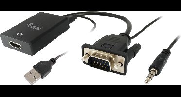 Equip 119038 video kabel adapter 0,2 meter VGA (D-Sub) + 3.5mm DVI-D + USB Zwart