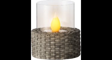 Solar tafellamp antraciet rotan met vlameffect indoor/outdoor 13,5 cm - Verlichting geschikt voor buiten - Tuinverlichting