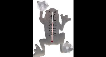 Nature Binnen/buiten thermometer - grijze kikker - 16 cm - met zuignapen - Tuindecoratie dieren - Buitenthermometers / kozijnthermometers