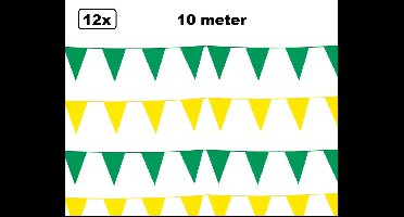 12x Vlaggenlijn groen en geel 10 meter - vlaglijn festival feest party verjaardag thema feest kleur