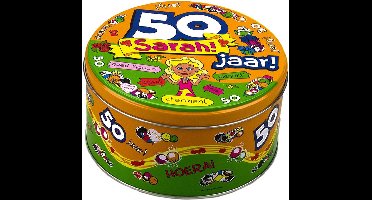 Sarah 50 jaar snoeptrommel/koektrommel - 50e verjaardag - cadeau / versiering - 15 x 7 cm - blik