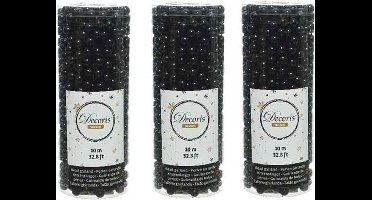 Decoris Kralenslinger - 3x stuks - zwart - 10 meter - kunststof - glans - kerstslinger - kerstversiering